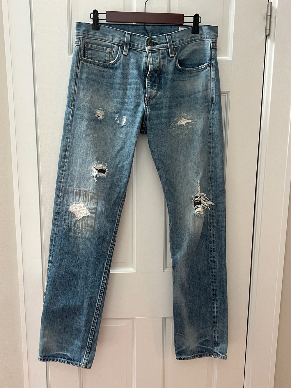 rag & bone Light Blue Distressed Slim Jeans